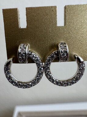 925 Sterling Silver Pavé Huggie Hoop Earrings Chunky CZ Sparkle Hoops